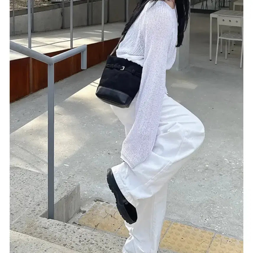 [BUNJANG] Suede Leather Mini Crossbody Bag / 스웨이드 레더 미니 벨트 가죽 숄더 크로스백