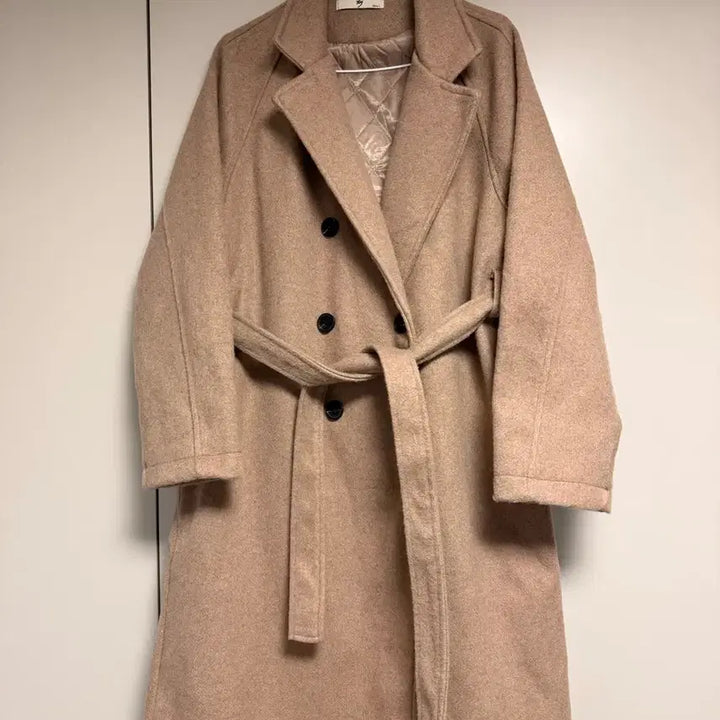 [BUNJANG] Beige Double-Breasted Long Coat with Belt / 베이지 더블코트 + 벨트 556677 사이즈 정도