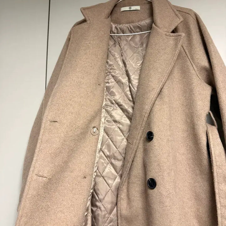 [BUNJANG] Beige Double-Breasted Long Coat with Belt / 베이지 더블코트 + 벨트 556677 사이즈 정도
