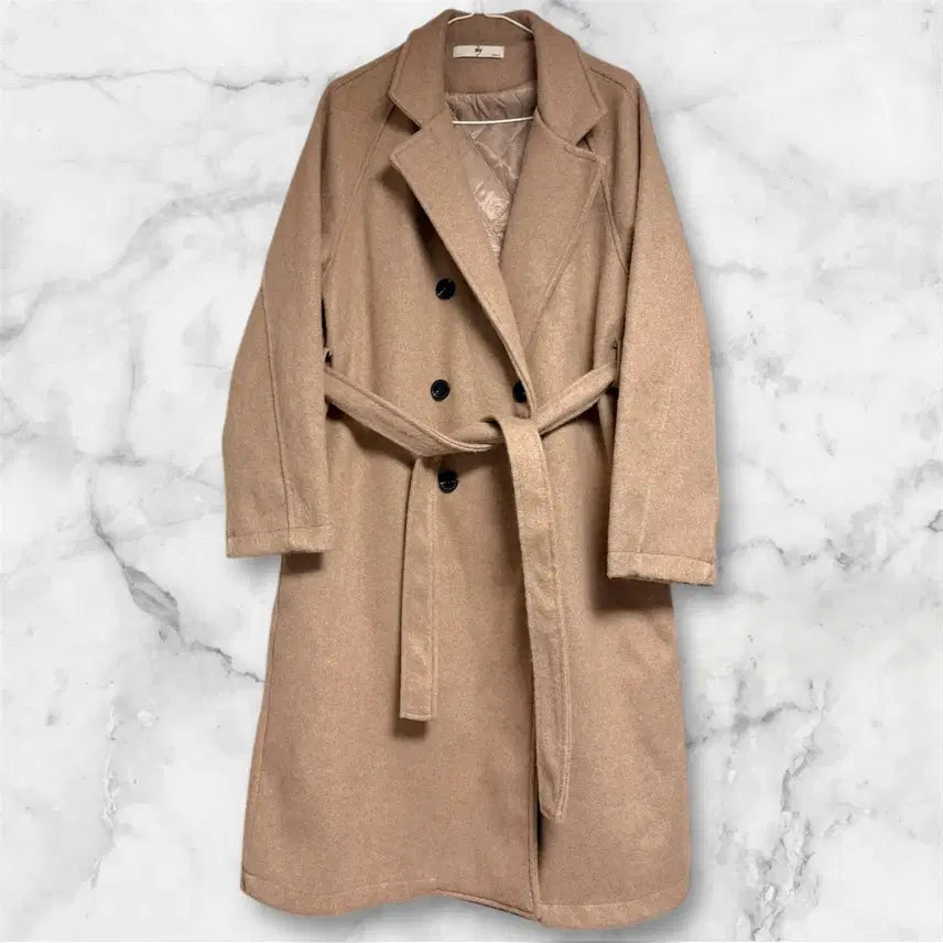 [BUNJANG] Beige Double-Breasted Long Coat with Belt / 베이지 더블코트 + 벨트 556677 사이즈 정도