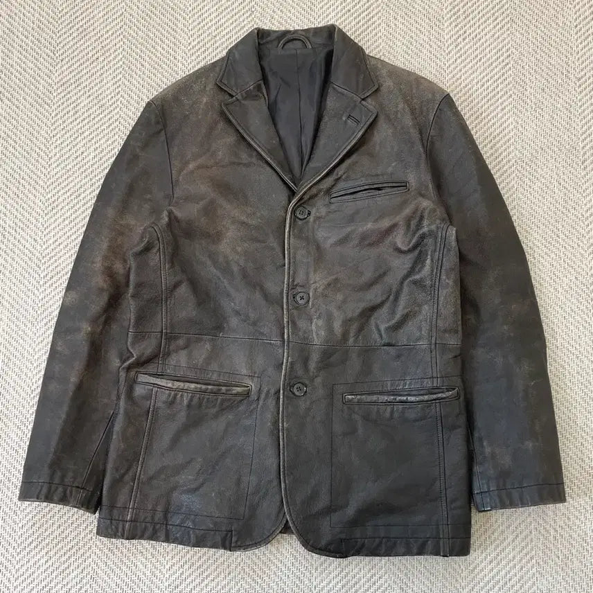 [BUNJANG] Vintage Leather Tailored Jacket J03924 / 빈티지 양가죽 레더 테일러드 자켓  J03924