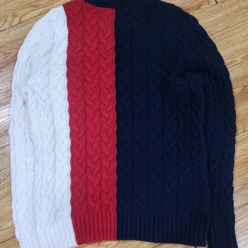 [BUNJANG] Tommy Hilfiger Cable Knit Tricolor Sweater / 타미힐피거 케이블 니트 트리컬러