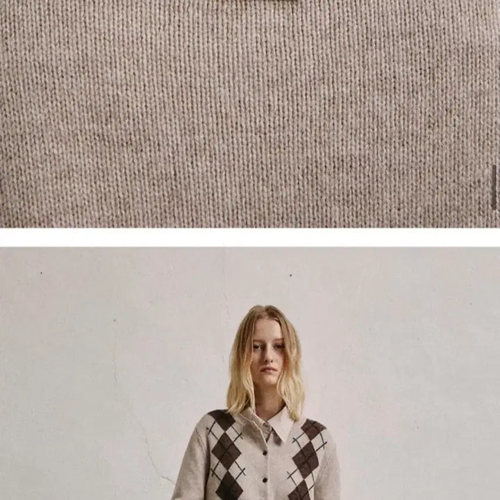 [BUNJANG] Artide Cashmere Argyle Cardigan Beige / 아티드 캐시미어 아가일 가디건 베이지- 1회 시착