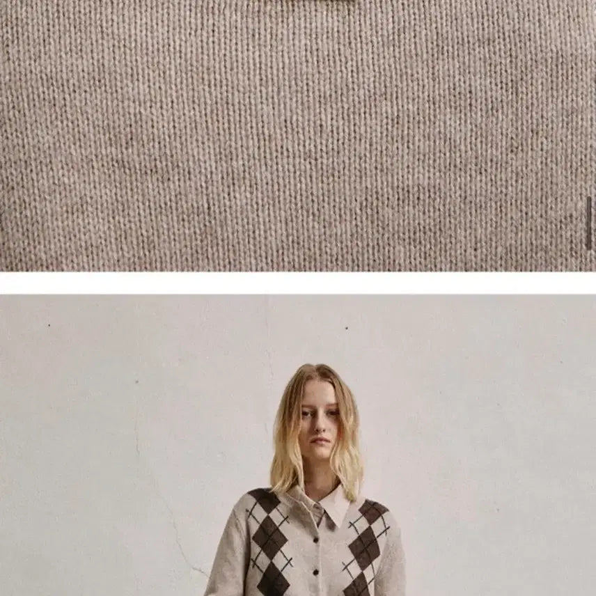 [BUNJANG] Artide Cashmere Argyle Cardigan Beige / 아티드 캐시미어 아가일 가디건 베이지- 1회 시착
