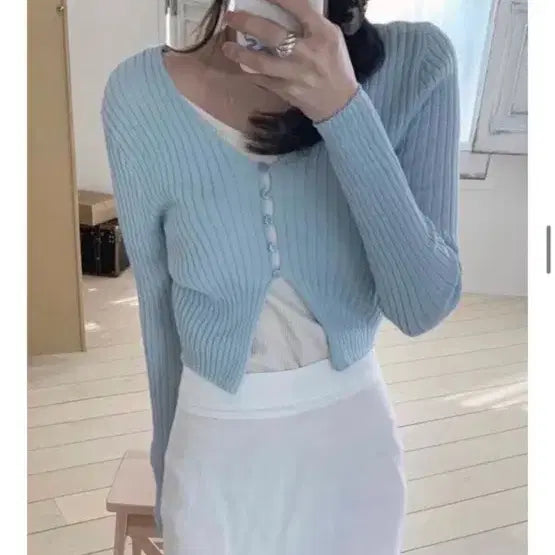 [BUNJANG] Ivory Ribbed Knit Cardigan Bundle Set / 아이보리 골지 니트 가디건 새상품 베이지+ 히늘색 일괄판매