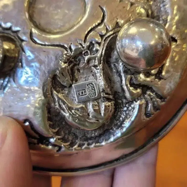 [BUNJANG] Vintage Pure Silver Twin Dragon Plate / 옛날  순은 쌍용접시