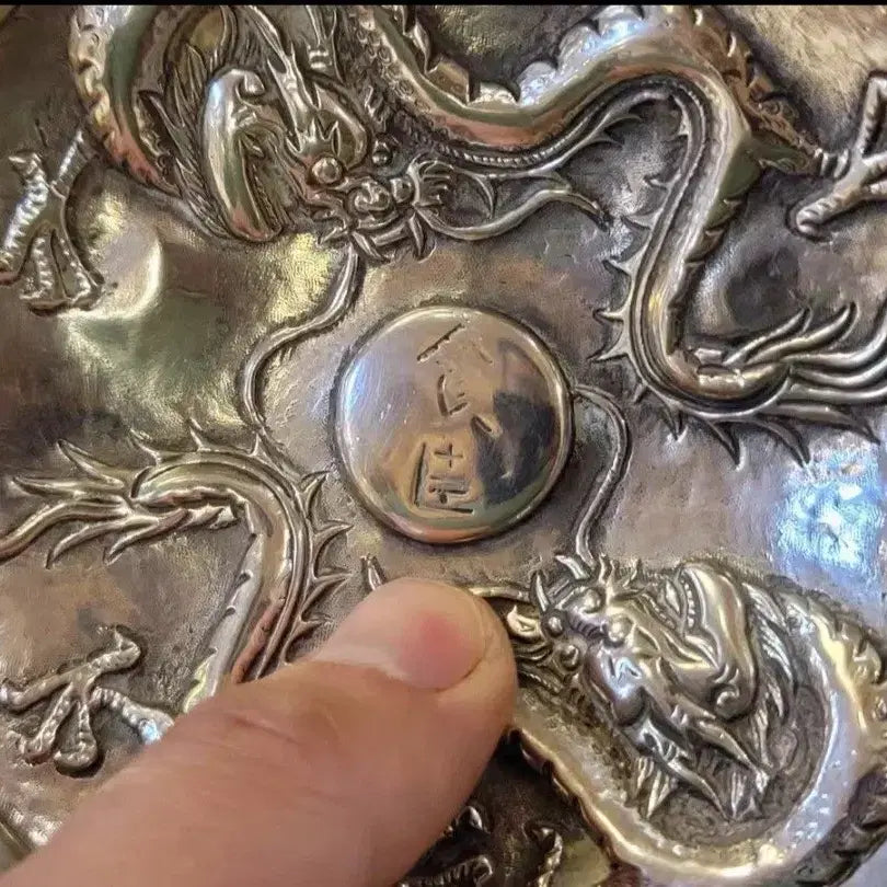 [BUNJANG] Vintage Pure Silver Twin Dragon Plate / 옛날  순은 쌍용접시