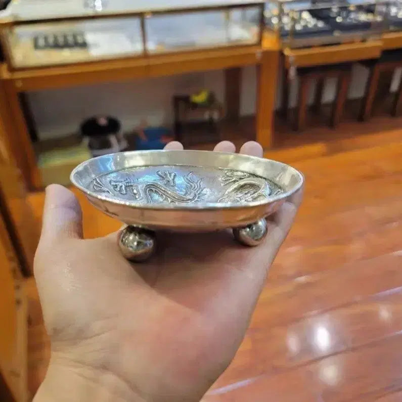 [BUNJANG] Vintage Pure Silver Twin Dragon Plate / 옛날  순은 쌍용접시