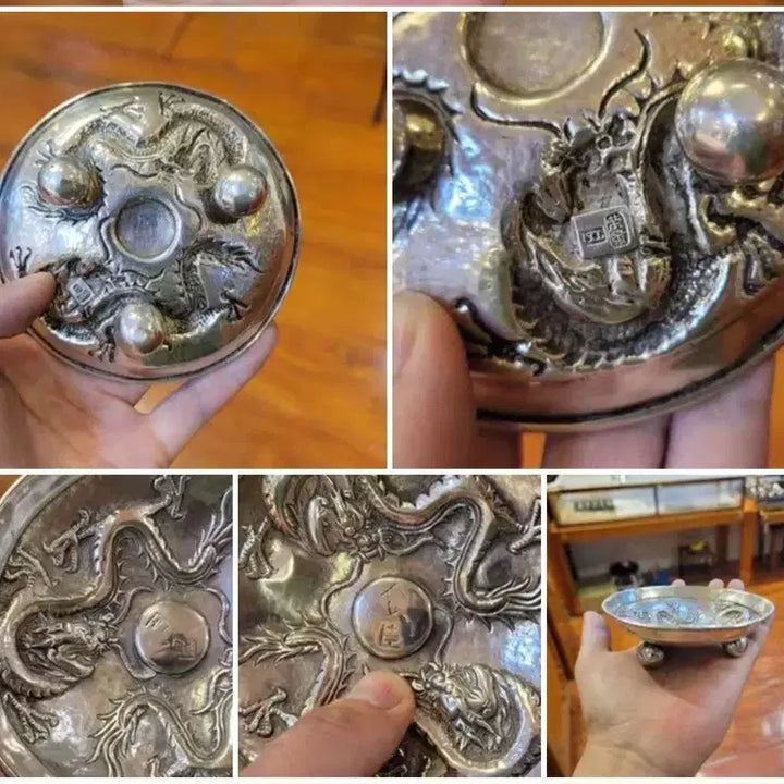 [BUNJANG] Vintage Pure Silver Twin Dragon Plate / 옛날  순은 쌍용접시