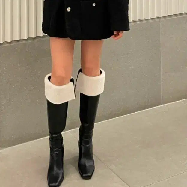 [BUNJANG] Wool Blend Leather Boots (Black) / 양털 배색 가죽부츠(블랙)