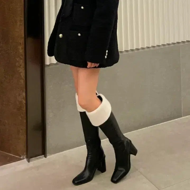 [BUNJANG] Wool Blend Leather Boots (Black) / 양털 배색 가죽부츠(블랙)