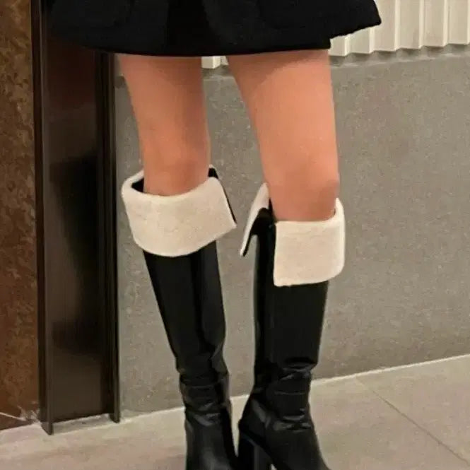 [BUNJANG] Wool Blend Leather Boots (Black) / 양털 배색 가죽부츠(블랙)