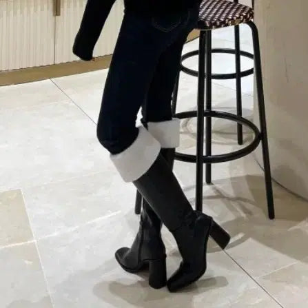 [BUNJANG] Wool Blend Leather Boots (Black) / 양털 배색 가죽부츠(블랙)