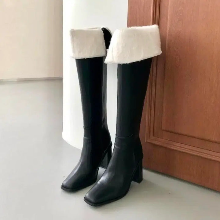 [BUNJANG] Wool Blend Leather Boots (Black) / 양털 배색 가죽부츠(블랙)