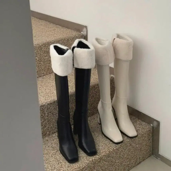 [BUNJANG] Wool Blend Leather Boots (Black) / 양털 배색 가죽부츠(블랙)