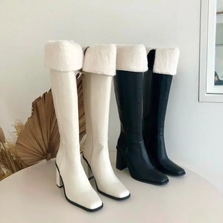 [BUNJANG] Wool Blend Leather Boots (Black) / 양털 배색 가죽부츠(블랙)