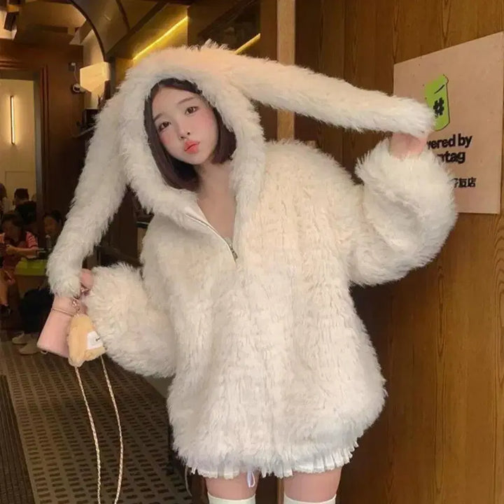 [BUNJANG] Rabbit Ear Hoodie Fleece Jacket / 토끼귀 후드집업 후리스