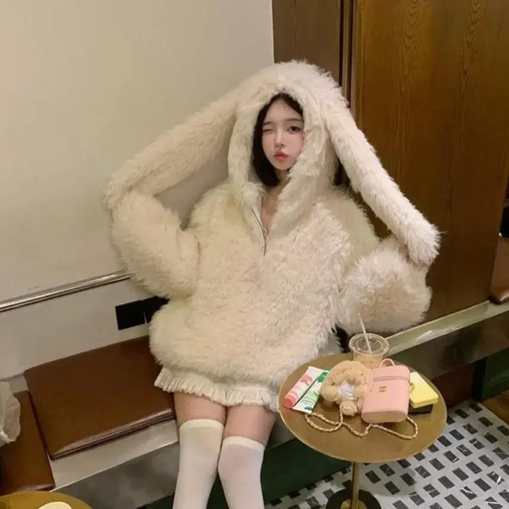 [BUNJANG] Rabbit Ear Hoodie Fleece Jacket / 토끼귀 후드집업 후리스