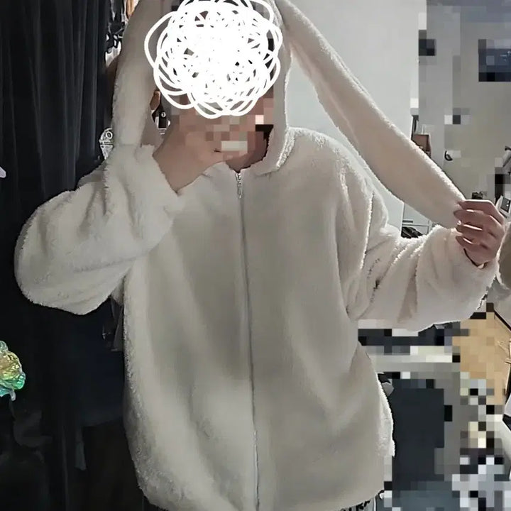 [BUNJANG] Rabbit Ear Hoodie Fleece Jacket / 토끼귀 후드집업 후리스