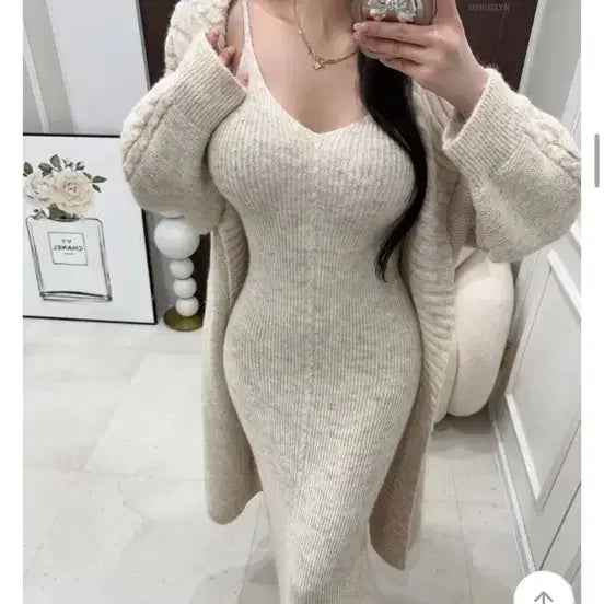 [BUNJANG] Beige Winter Dress and Cardigan Set / 겨울원피스가디건세트 새상품