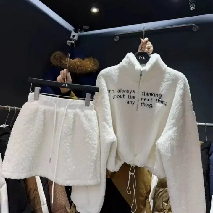 [BUNJANG] Poggles Sweatshirt Skirt Set - L / 뽀글이 맨투맨 스커트 세트-L
