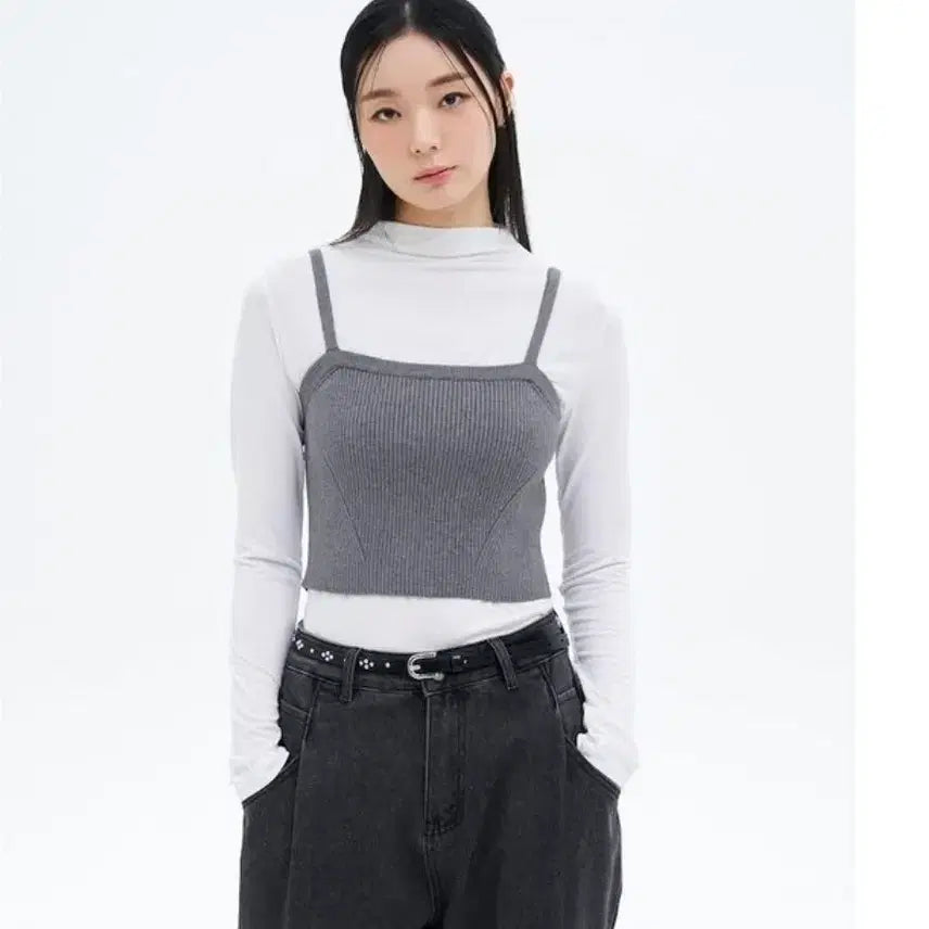 [BUNJANG] 8 Seconds Double Strap Knitted Bustier Top / 에잇세컨즈 더블 스트랩 니티드 뷔스티에 그레이s