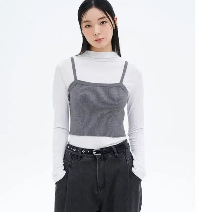 [BUNJANG] 8 Seconds Double Strap Knitted Bustier Top / 에잇세컨즈 더블 스트랩 니티드 뷔스티에 그레이s