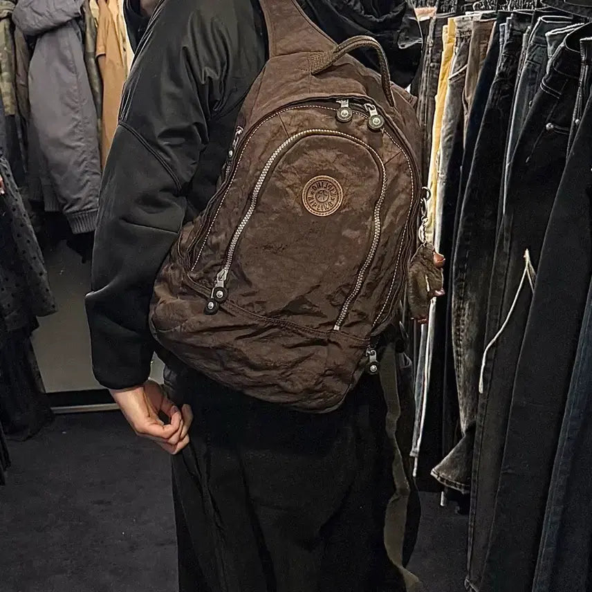 [BUNJANG] Kipling Brown Backpack with Gorilla Keyring / 키플링 브라운 갈색 가방 백팩 고릴라 인형 키링 갸루 쵸코 너드 모리걸
