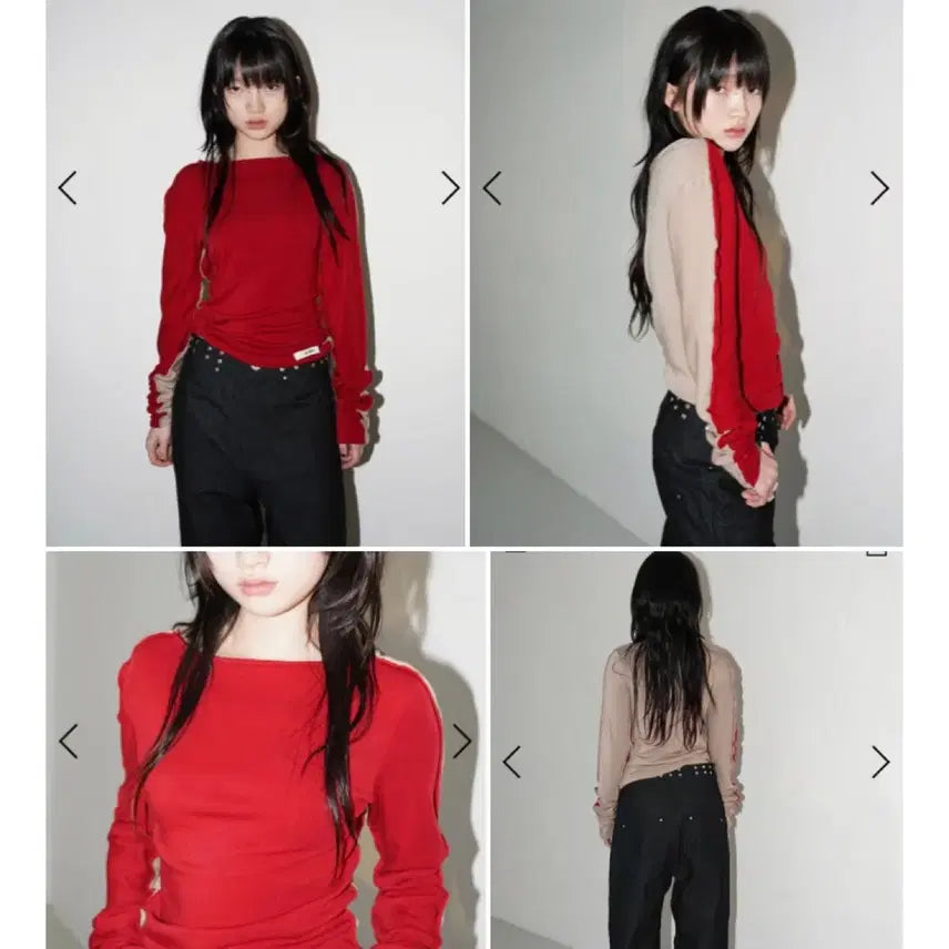 [BUNJANG] DareRed Half and Half Long Sleeve Red / 데어드 레드롱슬리브 half and half long sleeve red