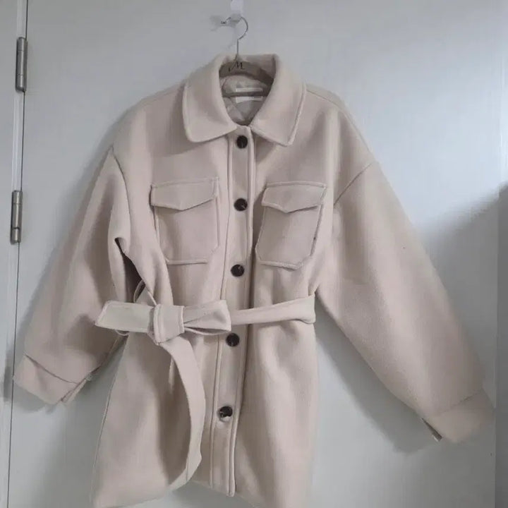 [BUNJANG] Beige Belted Short Jacket (Big Size) - Women&