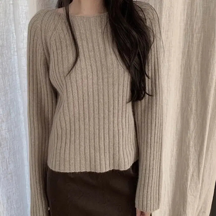 [BUNJANG] Slow and Flat Fox Knit Beige / 슬로우앤드 플랫골지 폭스니트 베이지