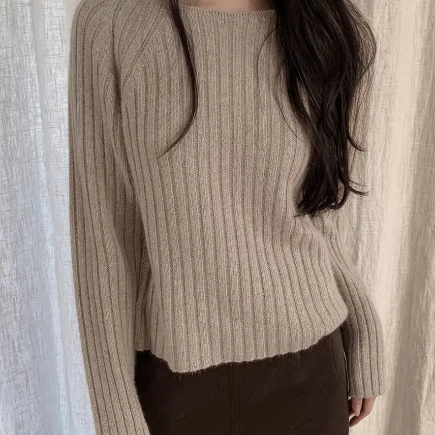 [BUNJANG] Slow and Flat Fox Knit Beige / 슬로우앤드 플랫골지 폭스니트 베이지