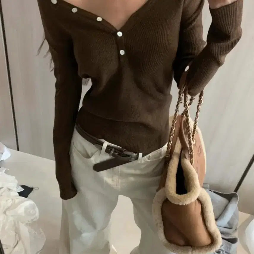 [BUNJANG] VIRKIN V-Neck Button Knit / VIRKIN 버킨 브이넥 버튼 니트