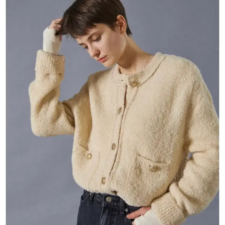 [BUNJANG] Headerment Boucle Alpaca Knit Jacket Cardigan / 헤더먼트 부클 알파카 니트 자켓 가디건