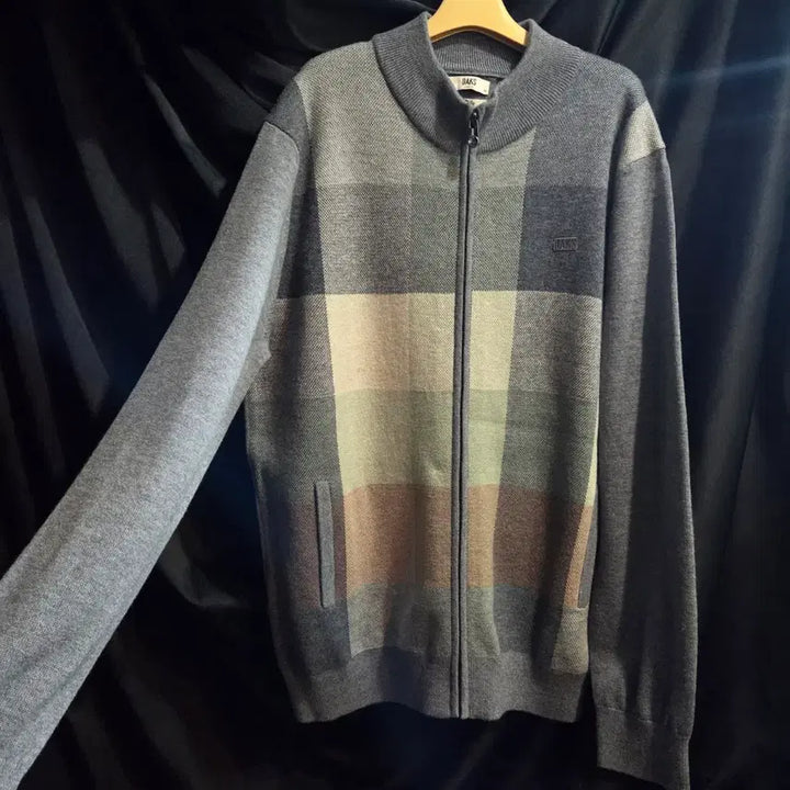 [BUNJANG] Daks Check Pattern Wool 100% Knit Zip-up / 닥스 체크패턴 모100 니트 집업