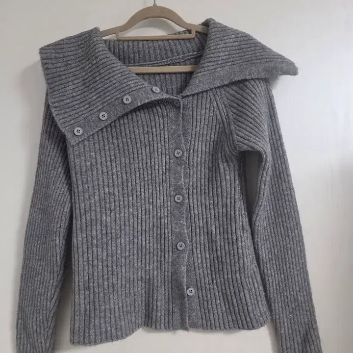 [BUNJANG] Gray Ribbed Knit Cardigan / 회색 골지 니트 가디건 미착용 카라니트