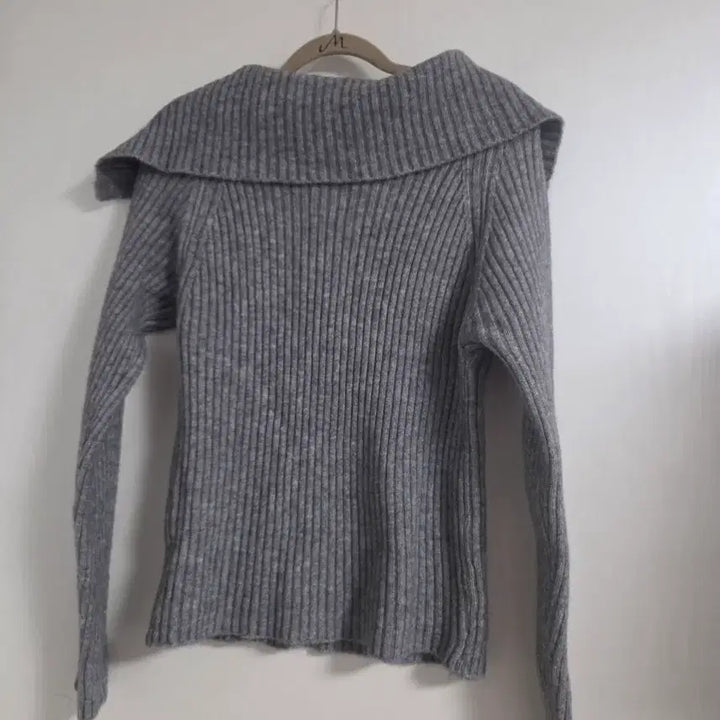 [BUNJANG] Gray Ribbed Knit Cardigan / 회색 골지 니트 가디건 미착용 카라니트