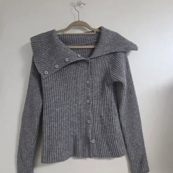 [BUNJANG] Gray Ribbed Knit Cardigan / 회색 골지 니트 가디건 미착용 카라니트