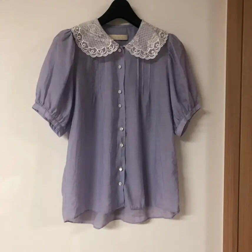 [BUNJANG] Floome Hazel Balloon Sleeve Sheer Puff Blouse / 플로움 헤이즐 벌룬소매 반팔 쉬어 퍼프 블라우스 퍼플 출근룩 여행룩하객룩