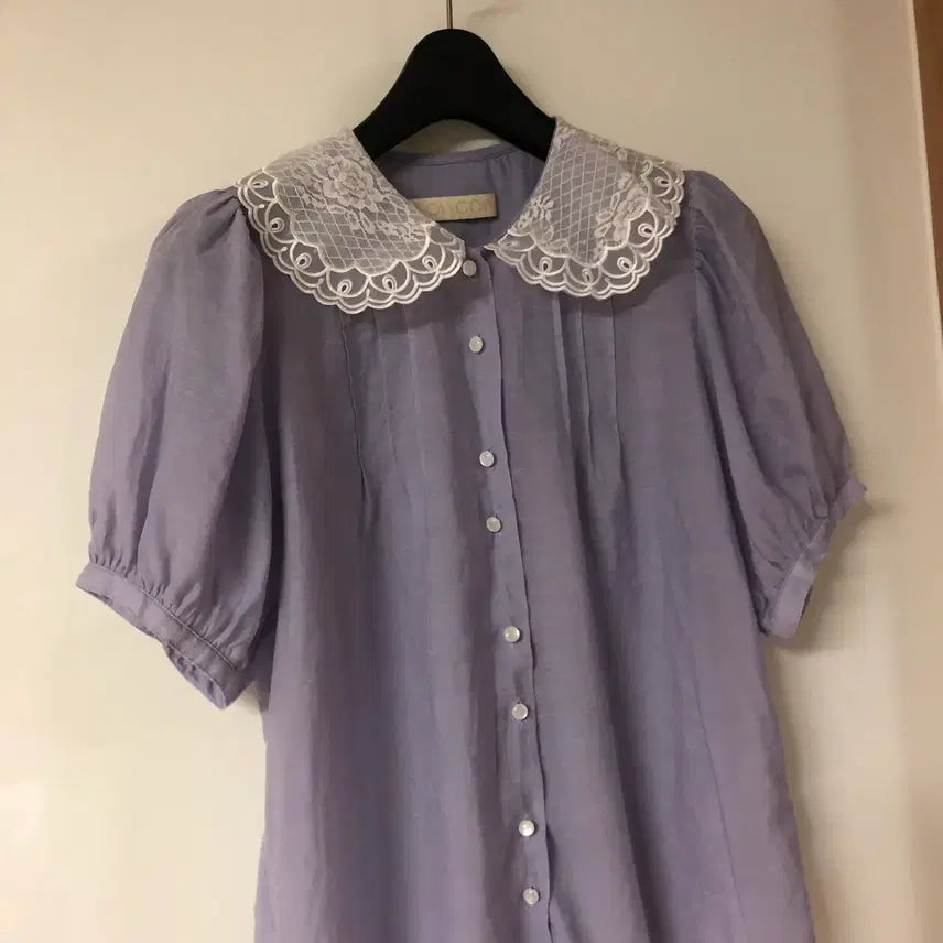 [BUNJANG] Floome Hazel Balloon Sleeve Sheer Puff Blouse / 플로움 헤이즐 벌룬소매 반팔 쉬어 퍼프 블라우스 퍼플 출근룩 여행룩하객룩