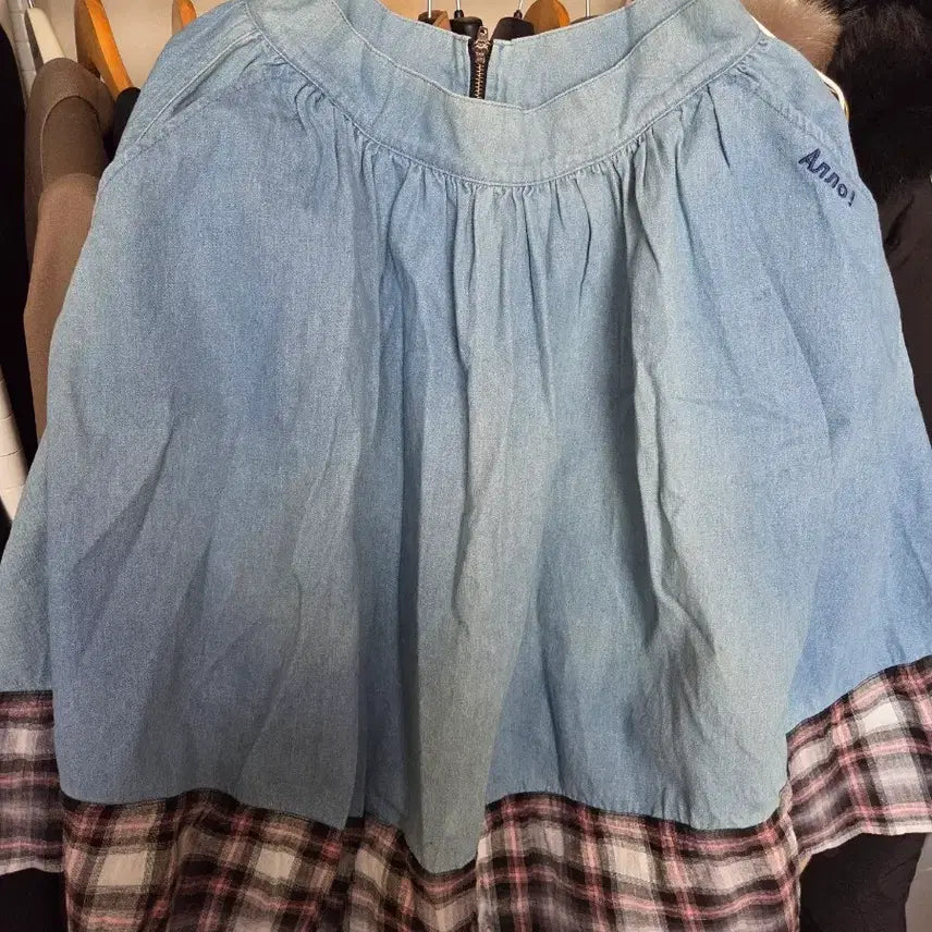 [SOLD OUT] 비이커 데님 체크 플레어 스커트