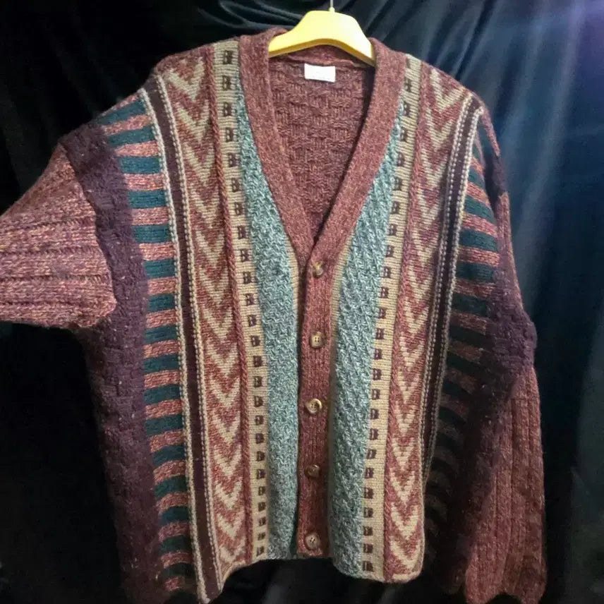 [BUNJANG] Benetton Vintage Pattern Loose Fit Knit Cardigan / 90' 베네통 빈티지 패턴 루즈핏 니트 가디건