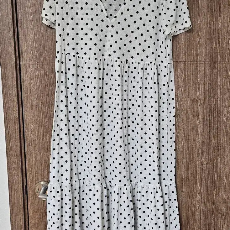 [BUNJANG] ZARA White Black Polka Dot Long Dress - M / 자라 화이트 블랙 도트 롱 원피스 M