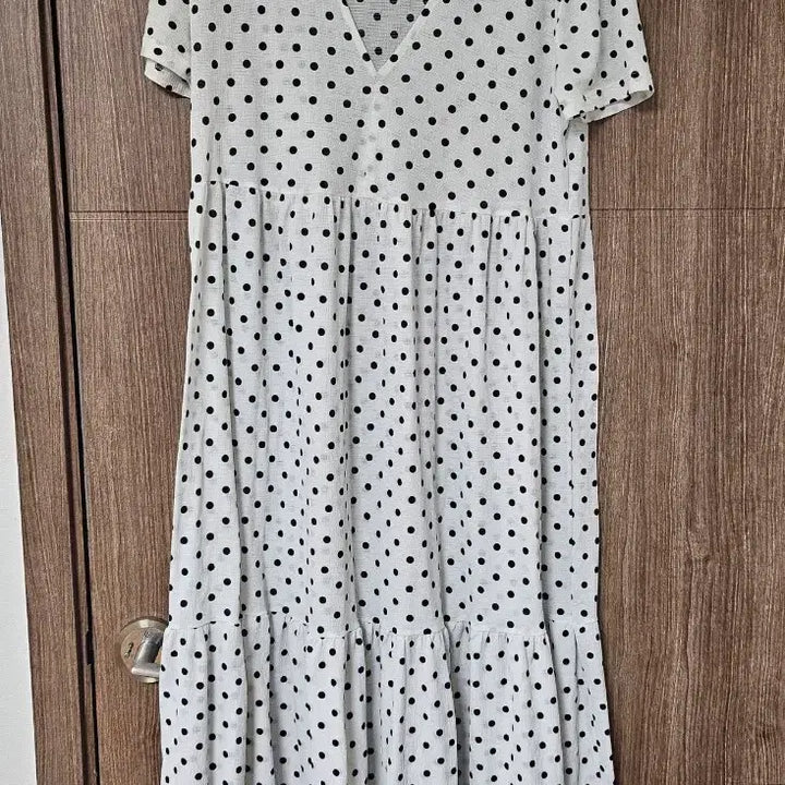 [BUNJANG] ZARA White Black Polka Dot Long Dress - M / 자라 화이트 블랙 도트 롱 원피스 M