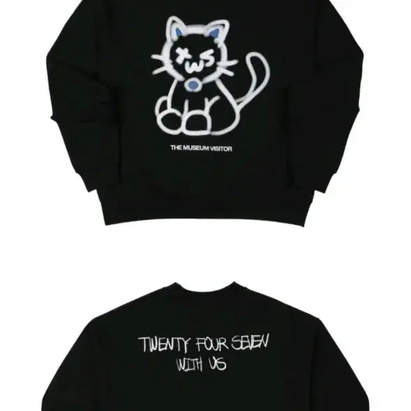[BUNJANG] TWS The Museum Visitor Cat Sweatshirt Black (Size S) / 투어스 TWS 더뮤지엄비지터 고양이 맨투맨 블랙S 신유도훈지훈한진경민영재