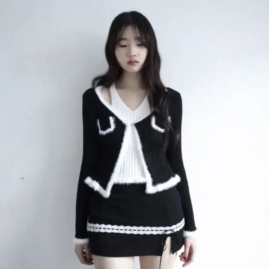 [BUNJANG] Klata Rose Knit Ribbon Tie Skirt Pants Two-Piece Set / 클라따 rose knit 리본 타이 스커트팬츠 세트 투피스
