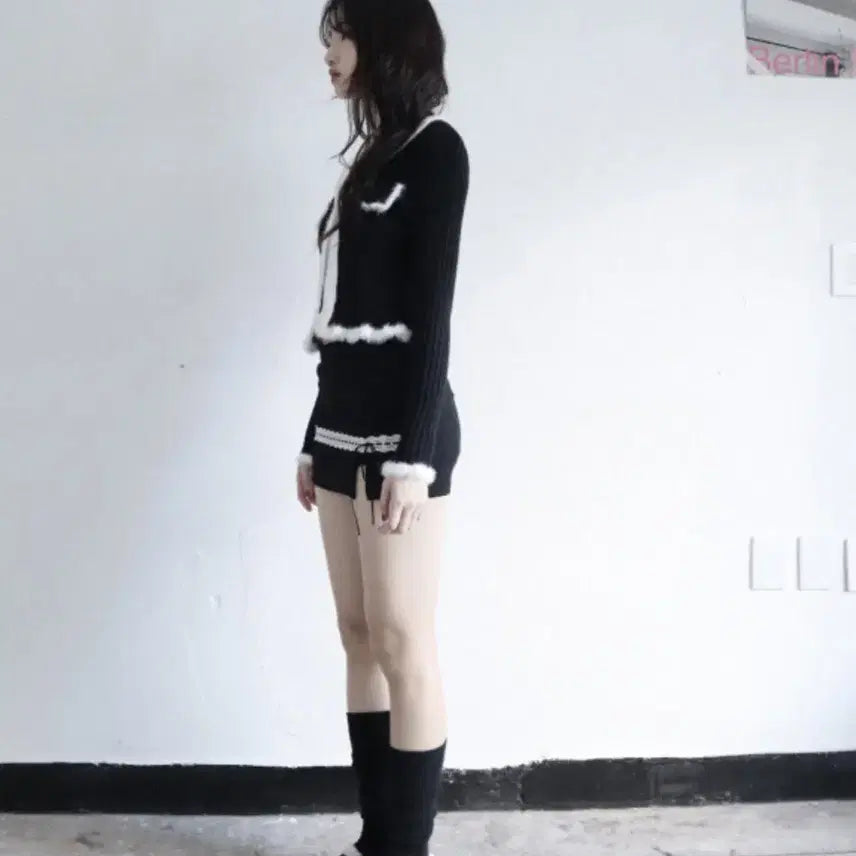 [BUNJANG] Klata Rose Knit Ribbon Tie Skirt Pants Two-Piece Set / 클라따 rose knit 리본 타이 스커트팬츠 세트 투피스
