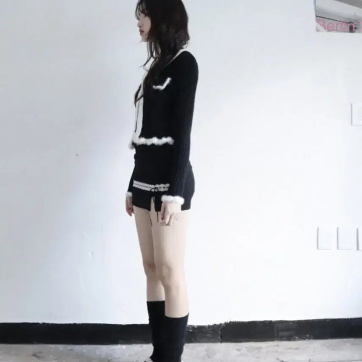 [BUNJANG] Klata Rose Knit Ribbon Tie Skirt Pants Two-Piece Set / 클라따 rose knit 리본 타이 스커트팬츠 세트 투피스