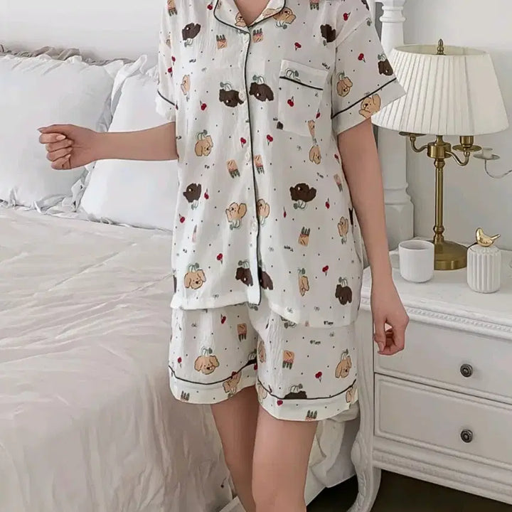 [BUNJANG] 3-Piece Pajama Set (Short Sleeve Top, Shorts, Long Pants) / 잠옷3종세트 반팔,반바지,긴바지