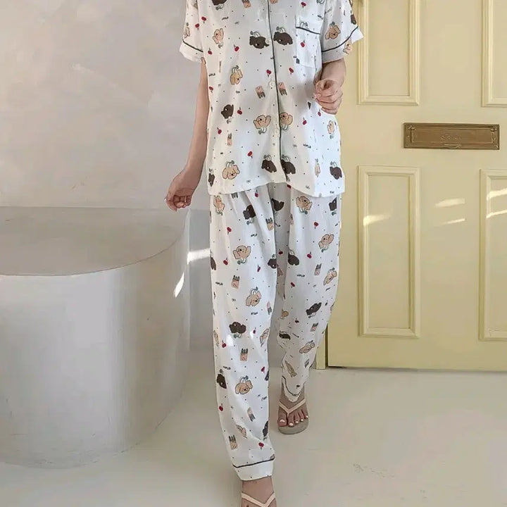 [BUNJANG] 3-Piece Pajama Set (Short Sleeve Top, Shorts, Long Pants) / 잠옷3종세트 반팔,반바지,긴바지